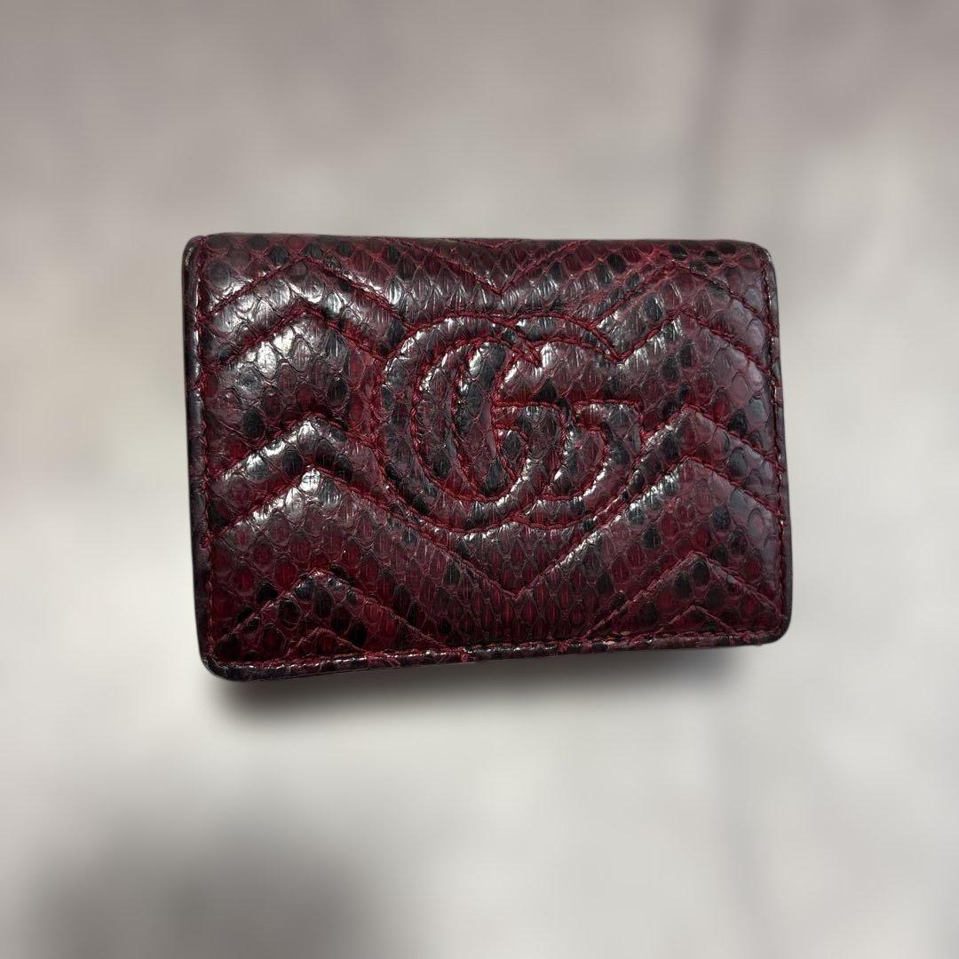 GUCCI 二つ折り財布 マーモント パイソン 金ロゴ ダブルG 赤 黒の写真6枚目