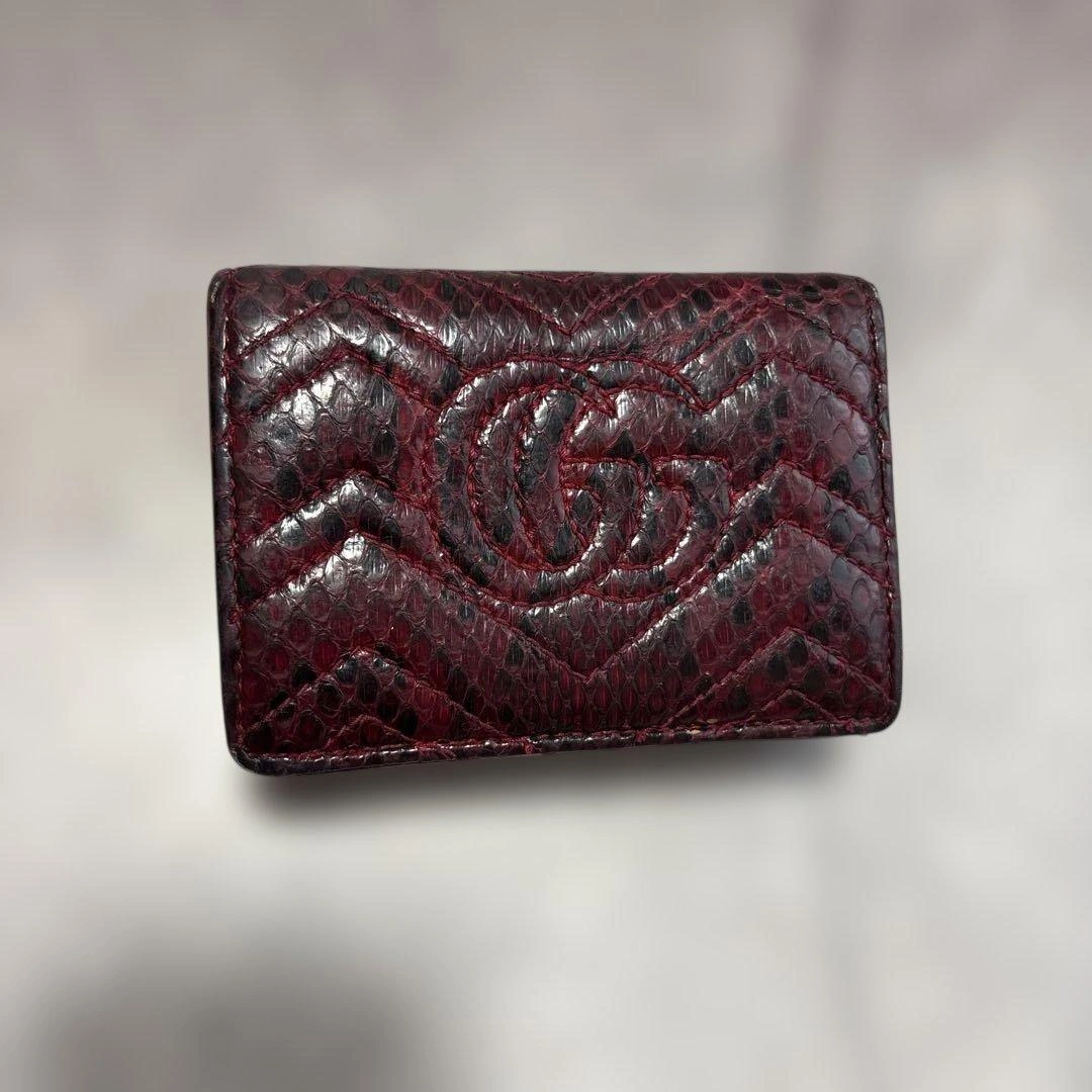 GUCCI 二つ折り財布 マーモント パイソン 金ロゴ ダブルG 赤 黒の写真6枚目