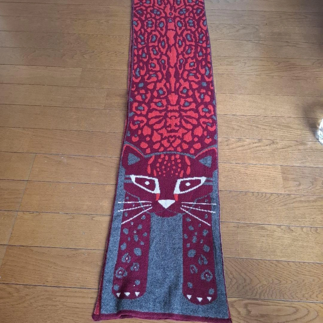 レオパード柄 キャットモチーフ マフラー