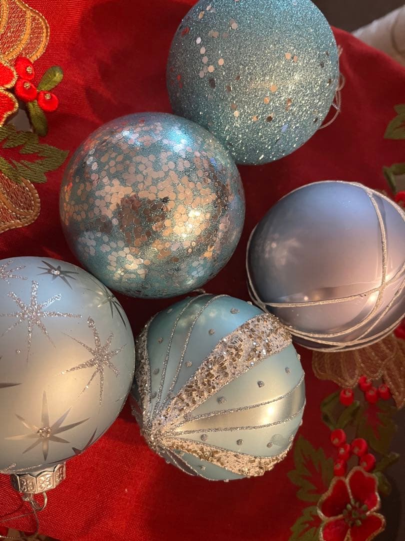 クリスマスオーナメント ガラスボールオーナメント5個セット ブルー系　コストコの写真2枚目