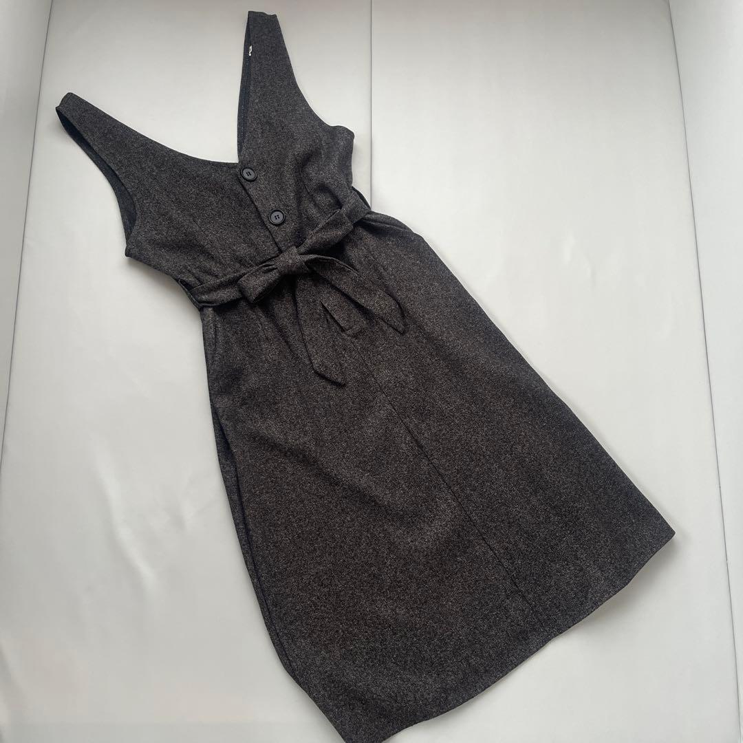 【美品】Vネック ジャンパースカート チャコールグレー M