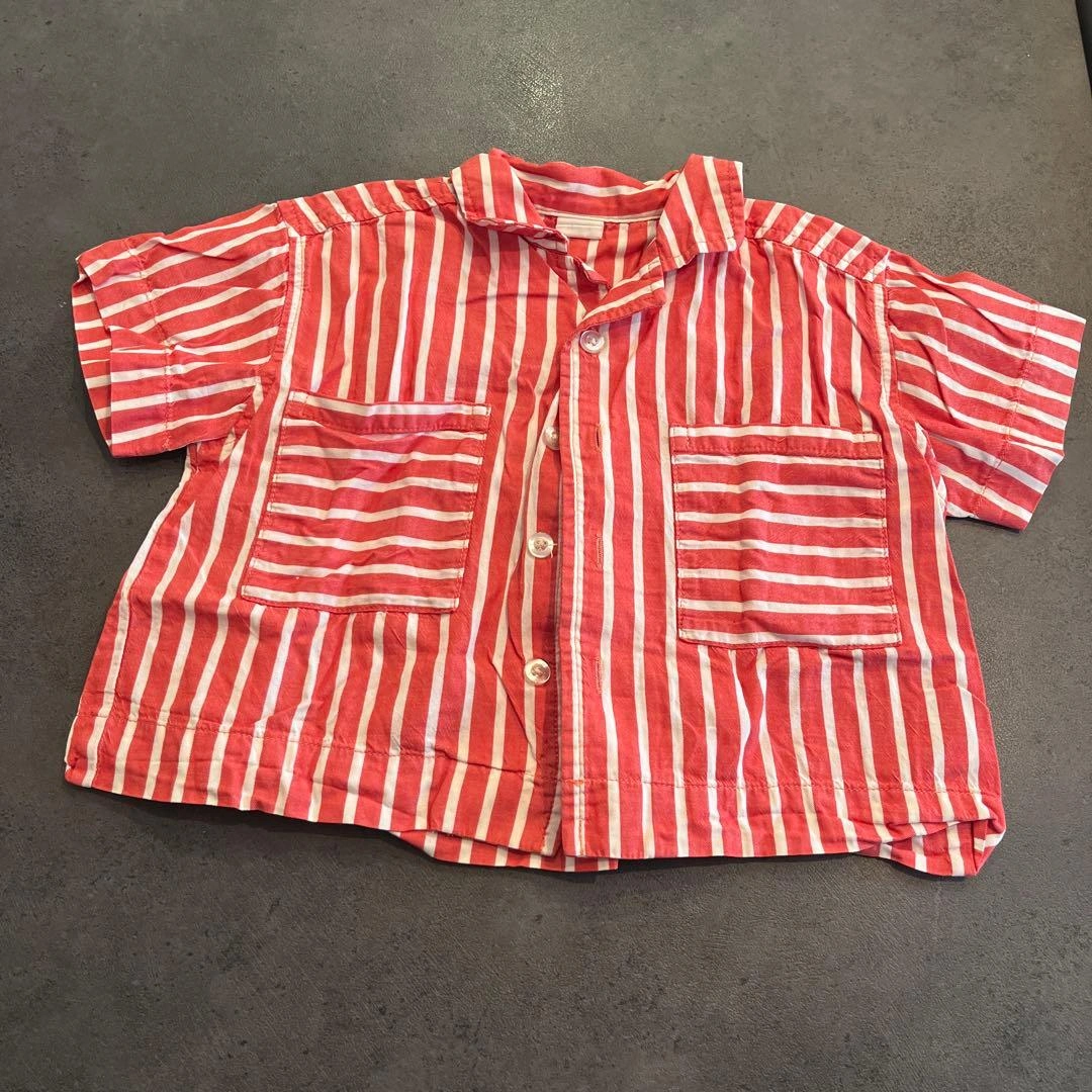 ストライプシャツ チェックシャツ 90 半袖 ベビー服 2枚セットの写真2枚目