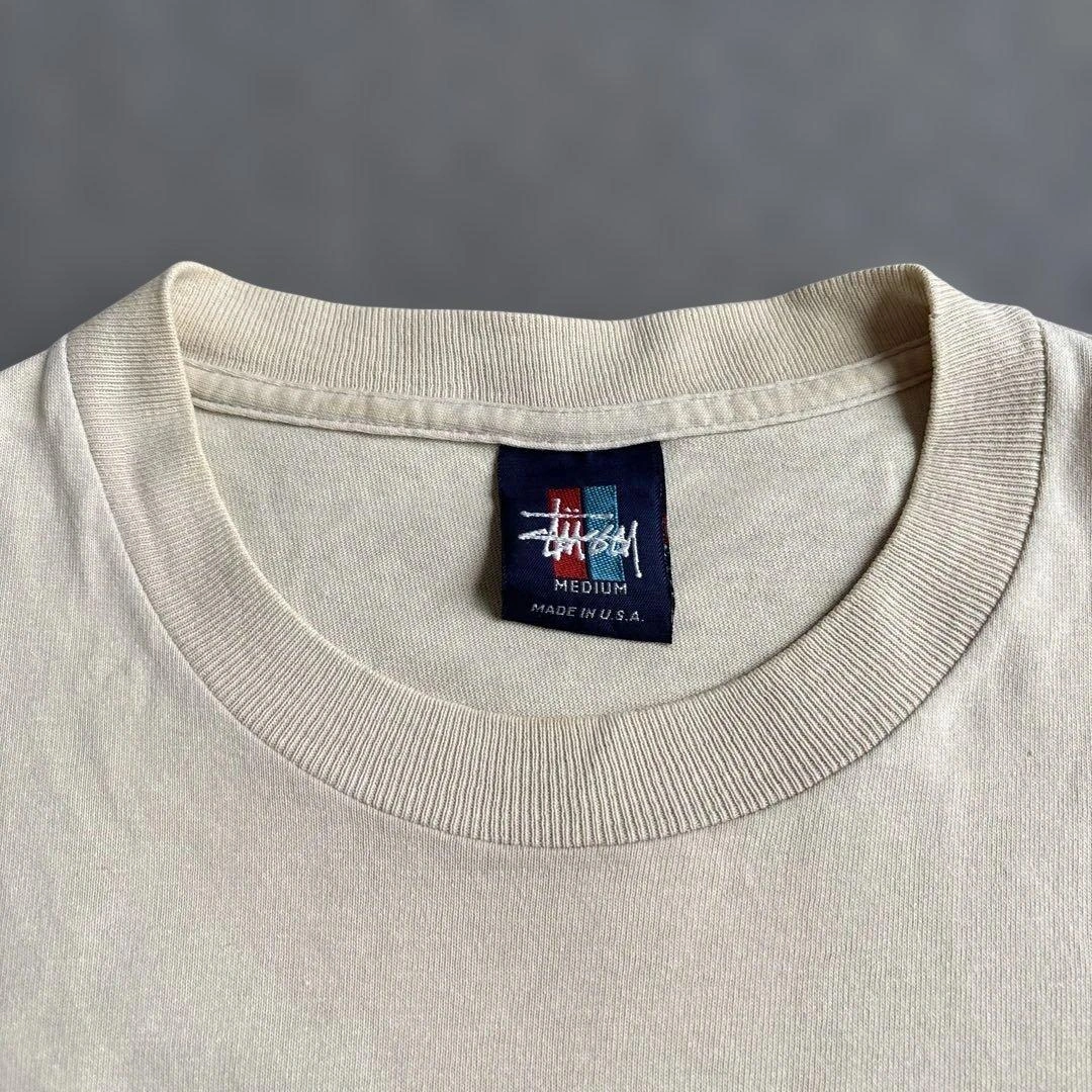 OLD Stussy ヴィンテージ Tシャツ ベージュ Mサイズ 紺タグの写真3枚目