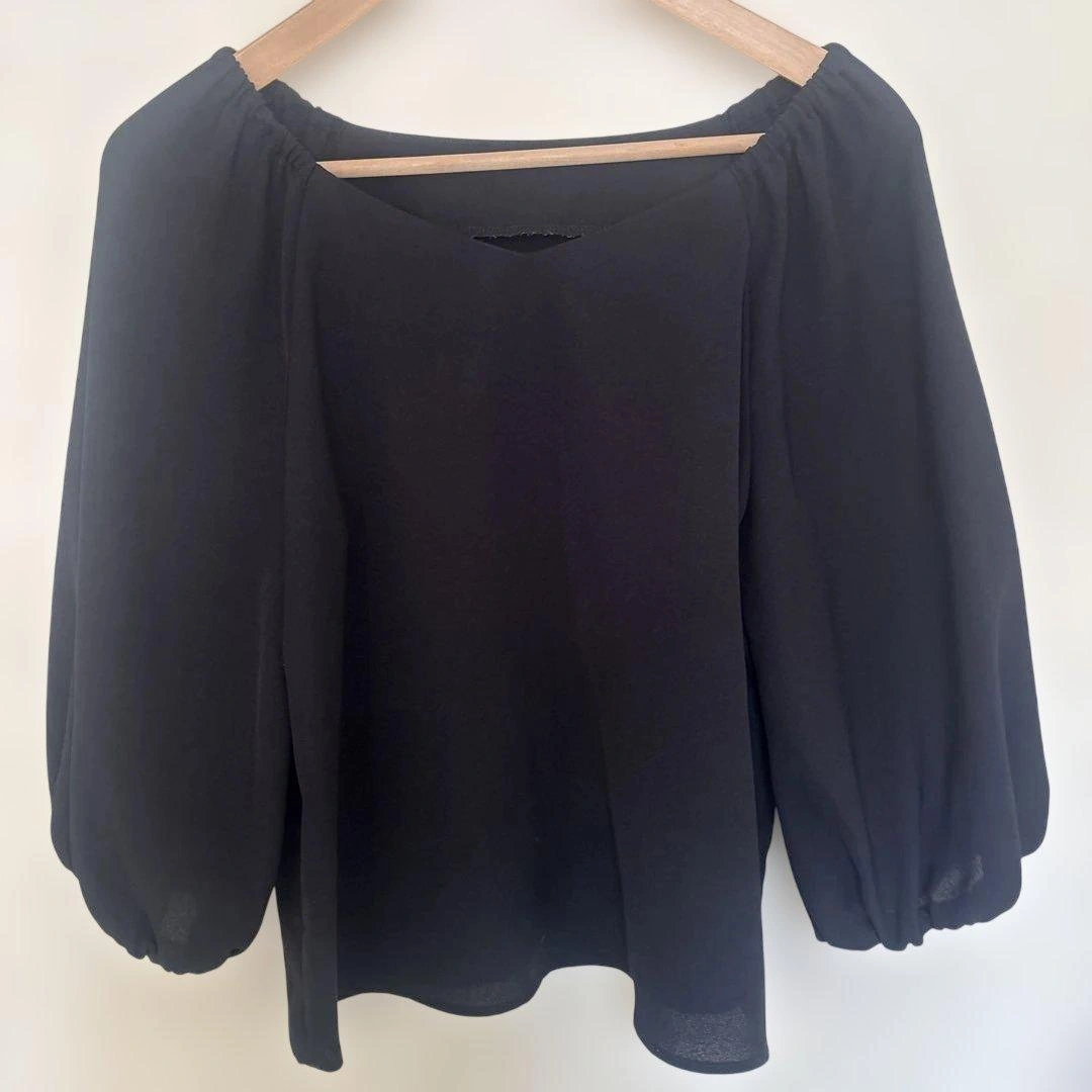 NATURAL BEAUTY BASIC ブラック五分袖 シャツ