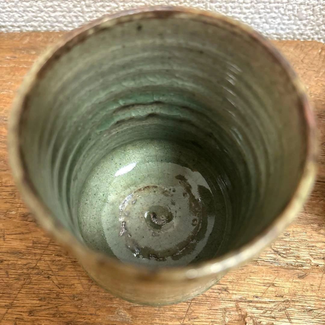民藝風 和モダン 湯呑み 2客セット 陶器 和食器 焼き締め 釉薬 窯印ありの写真3枚目