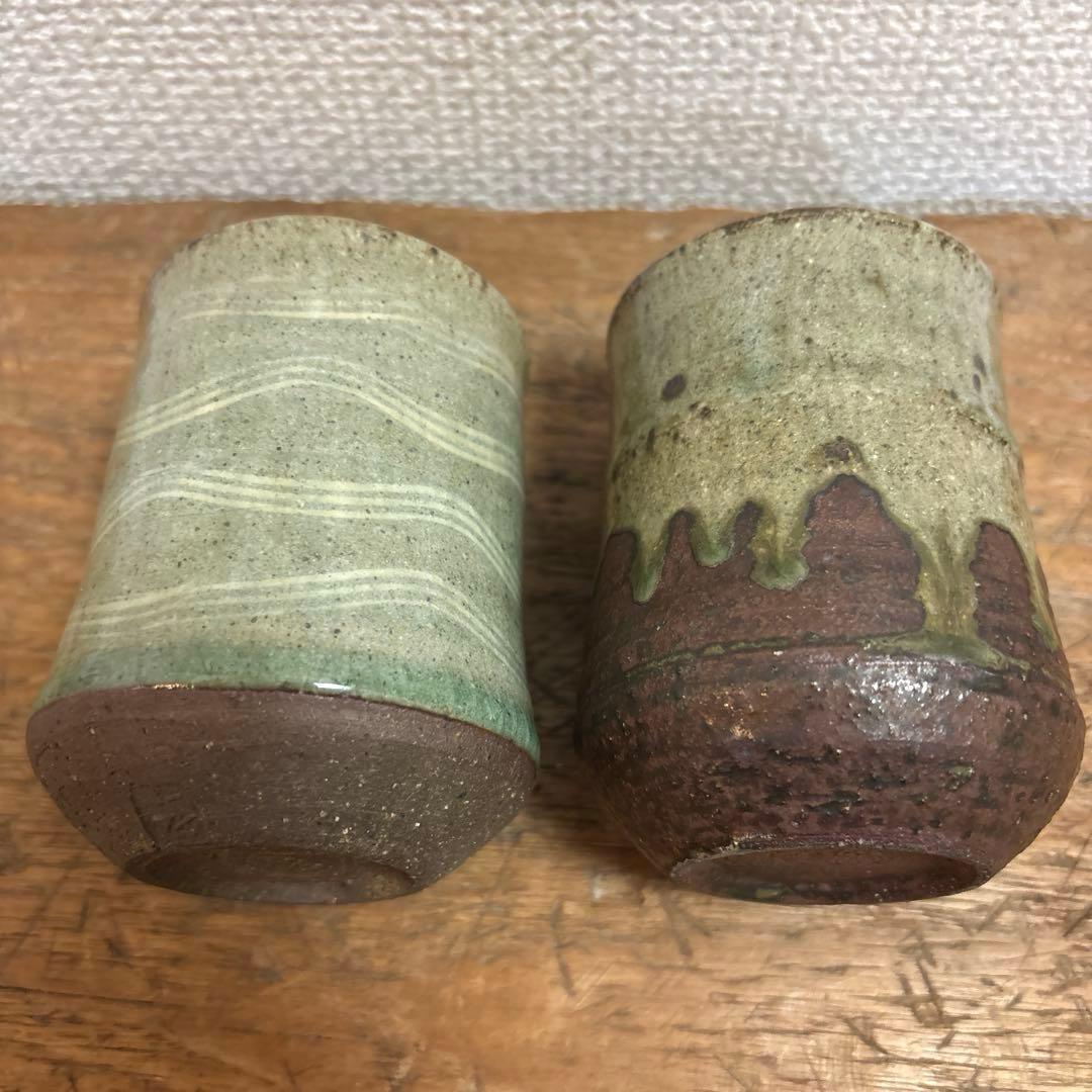 民藝風 和モダン 湯呑み 2客セット 陶器 和食器 焼き締め 釉薬 窯印ありの写真5枚目