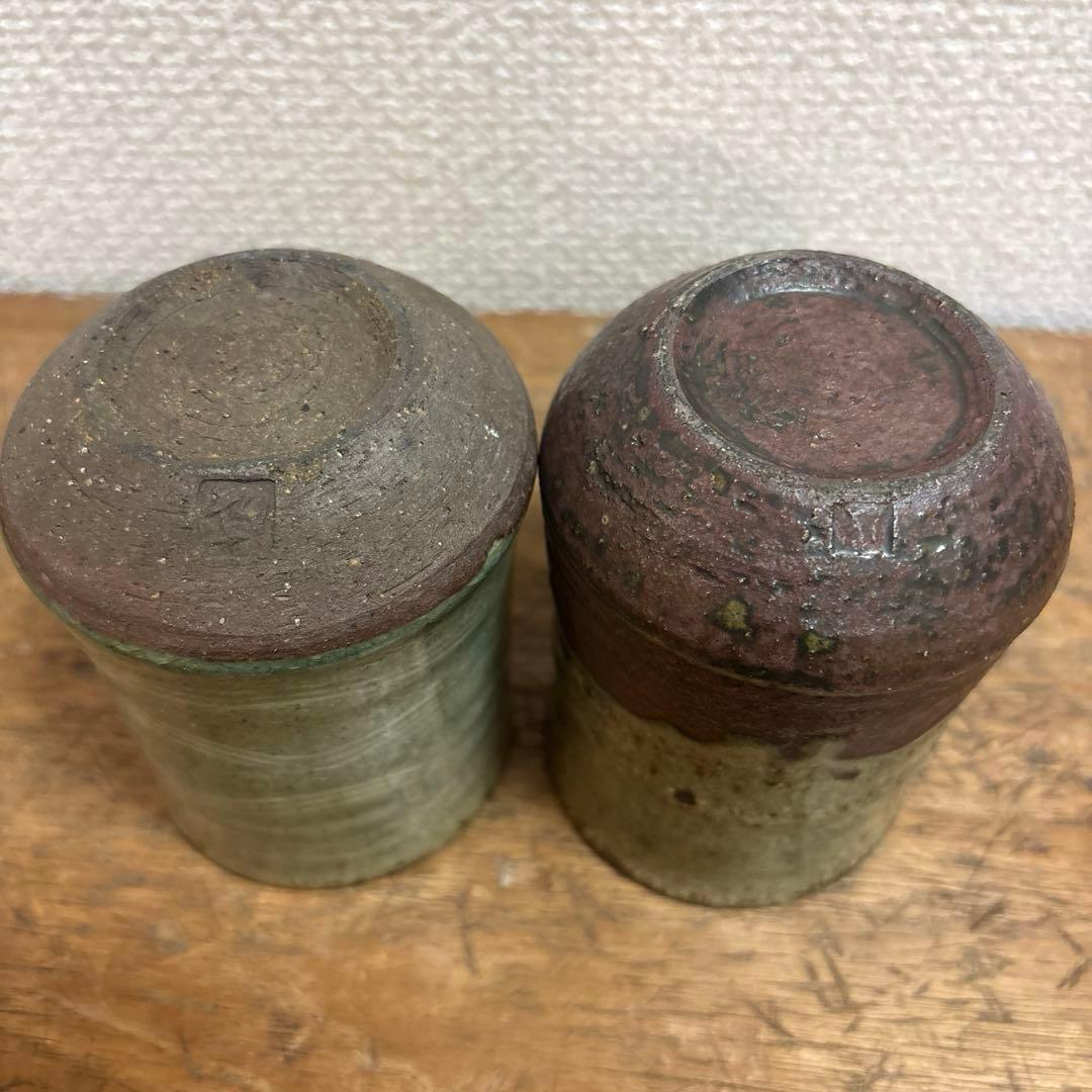 民藝風 和モダン 湯呑み 2客セット 陶器 和食器 焼き締め 釉薬 窯印ありの写真6枚目