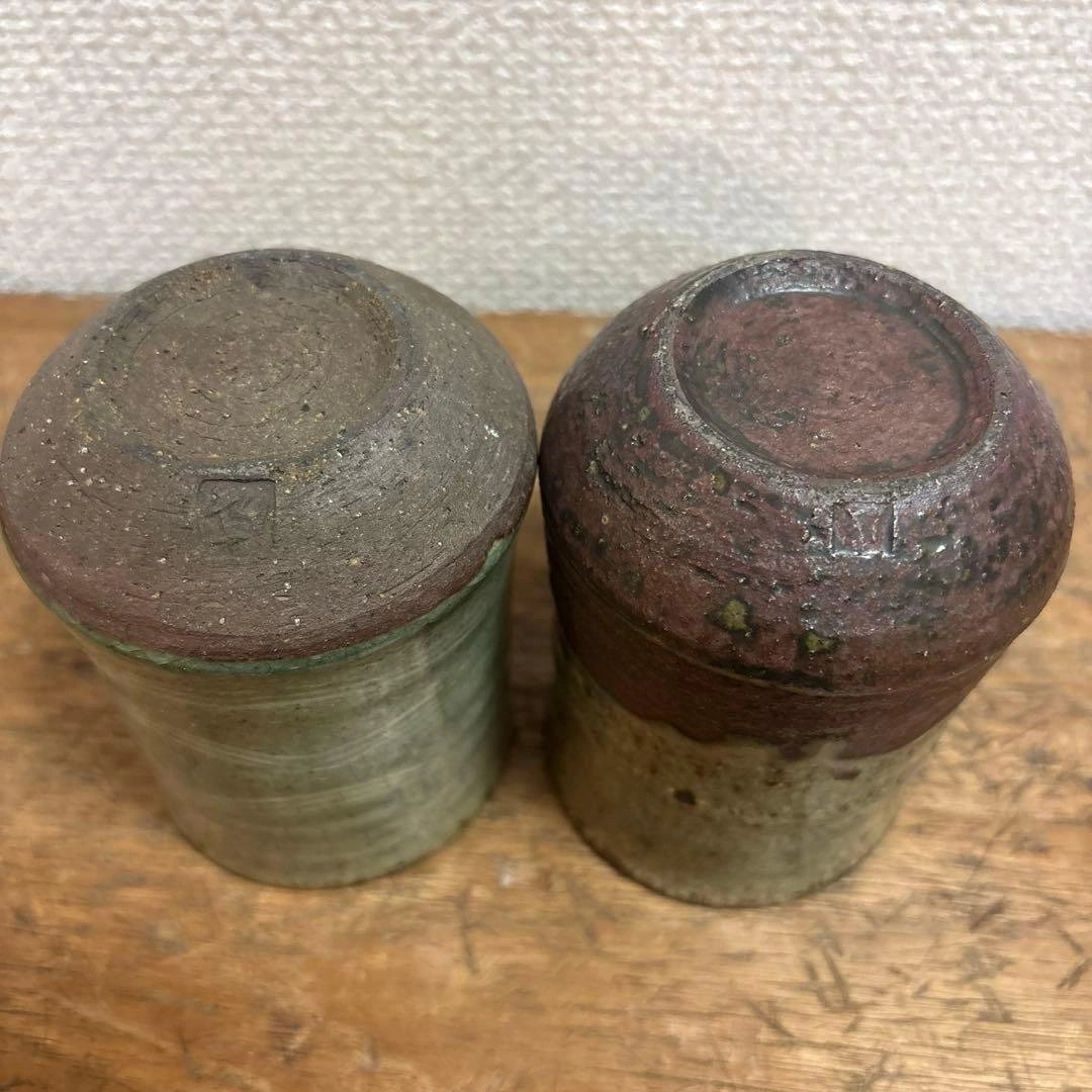 民藝風 和モダン 湯呑み 2客セット 陶器 和食器 焼き締め 釉薬 窯印ありの写真6枚目