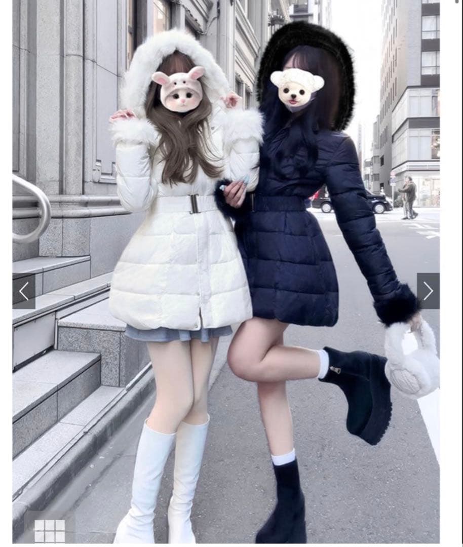 GRL ファー付き フード ダウンジャケット ベルト付き