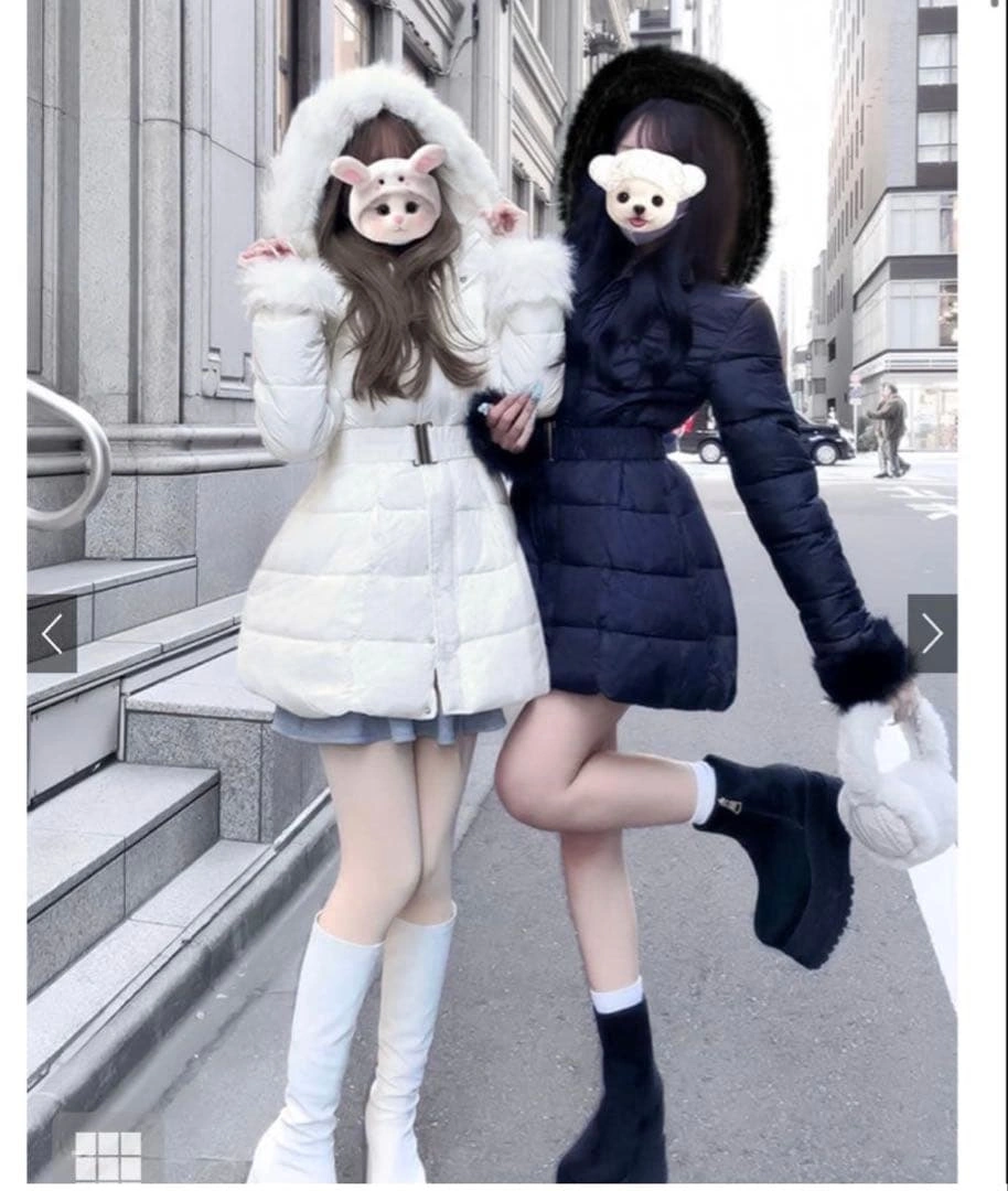 GRL ファー付き フード ダウンジャケット ベルト付き