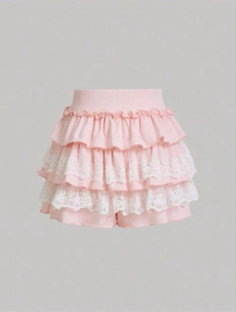 SHEIN ピンク レース フリル フレアスカート
