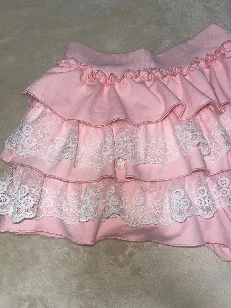SHEIN ピンク レース フリル フレアスカートの写真3枚目