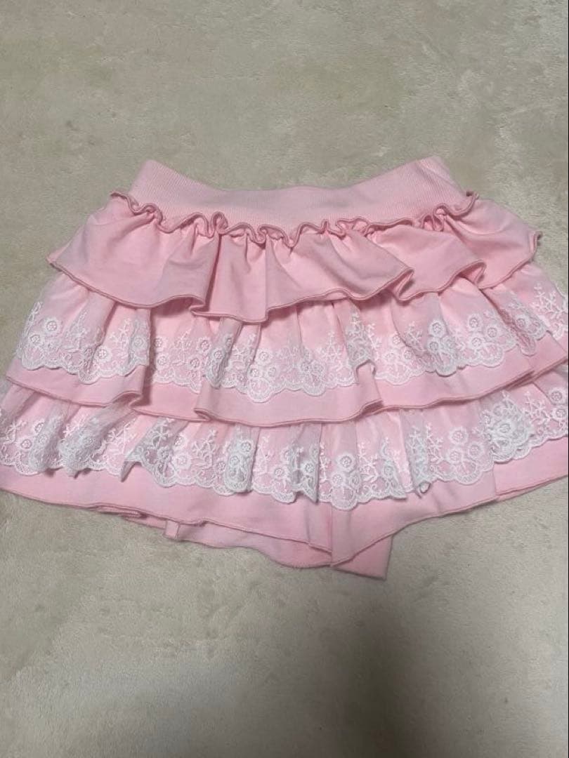 SHEIN ピンク レース フリル フレアスカートの写真9枚目