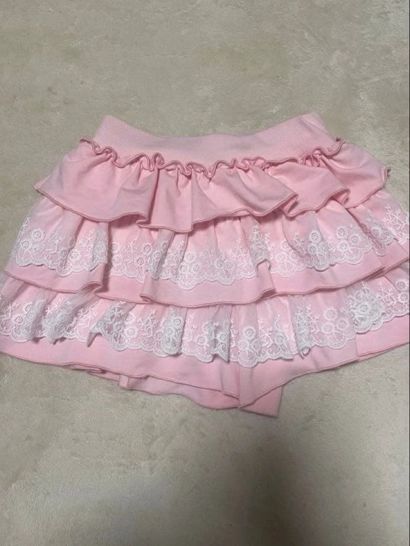 SHEIN ピンク レース フリル フレアスカートの写真9枚目