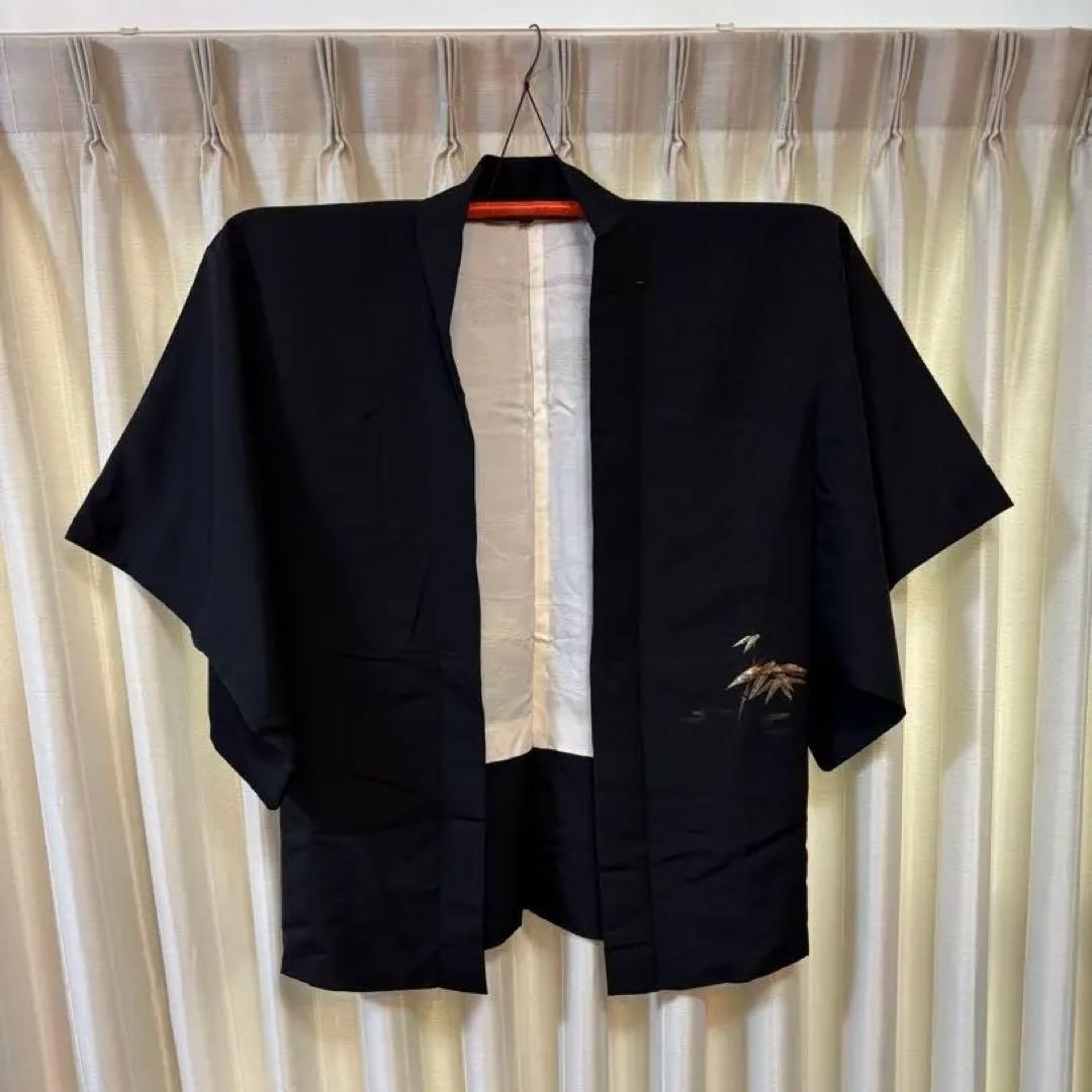 和服用羽織 黒地×笹柄　大きめサイズ