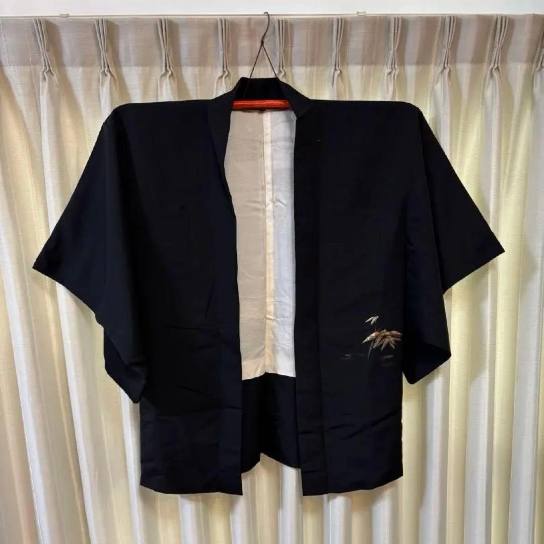和服用羽織 黒地×笹柄 大きめサイズ