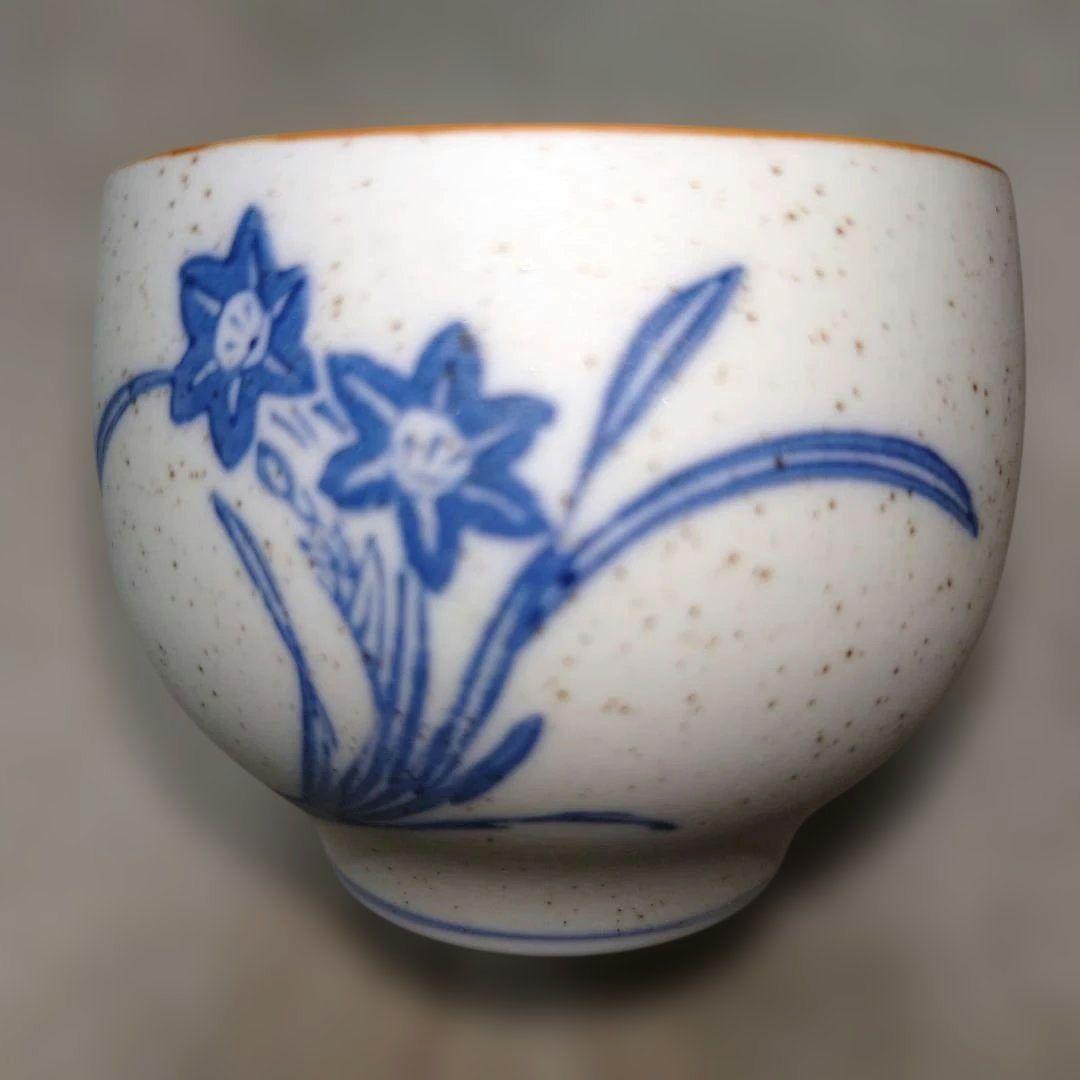 【未使用】有田焼 華山作 染付水仙文 茶器揃 急須 湯呑5客 木箱入の写真2枚目