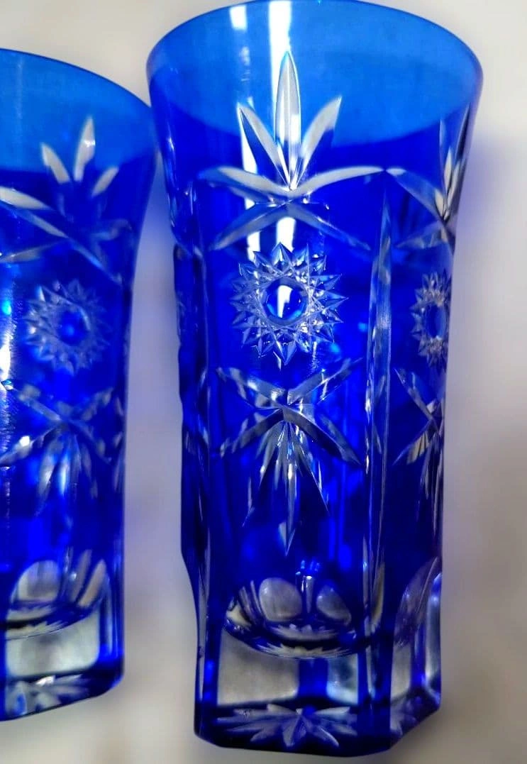 切子グラス 切子ビールグラス クリスタルカット アンティーク 青 2個セットの写真3枚目