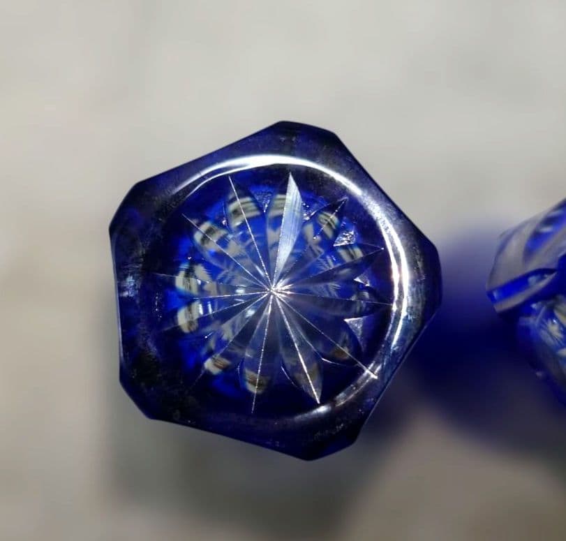 切子グラス 切子ビールグラス クリスタルカット アンティーク 　青 2個セットの写真7枚目