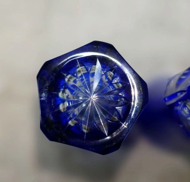 切子グラス 切子ビールグラス クリスタルカット アンティーク 青 2個セットの写真7枚目
