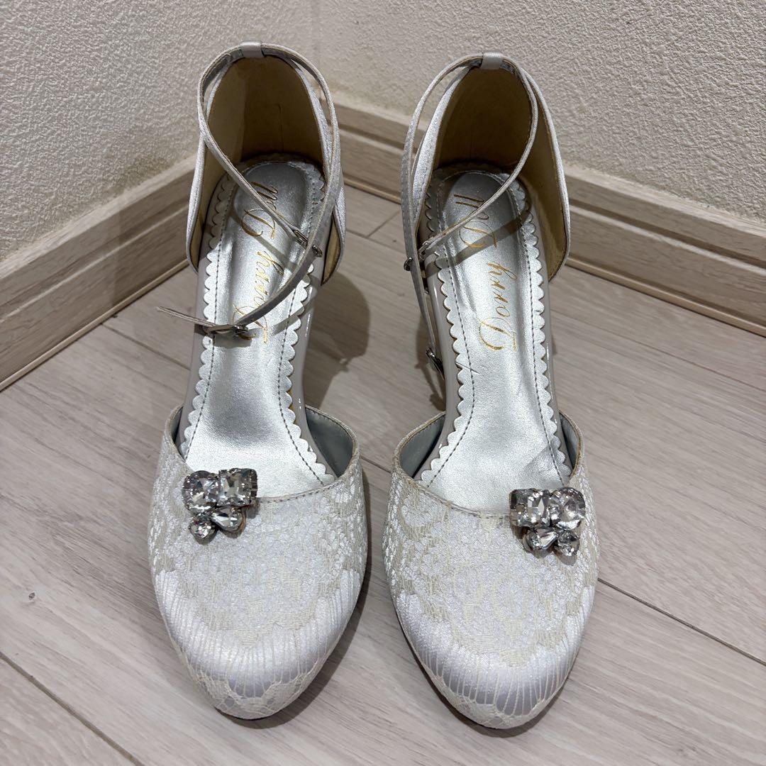 【美品】【結婚式パーティー】Dolly Doll レースパンプス 宝石シルバー