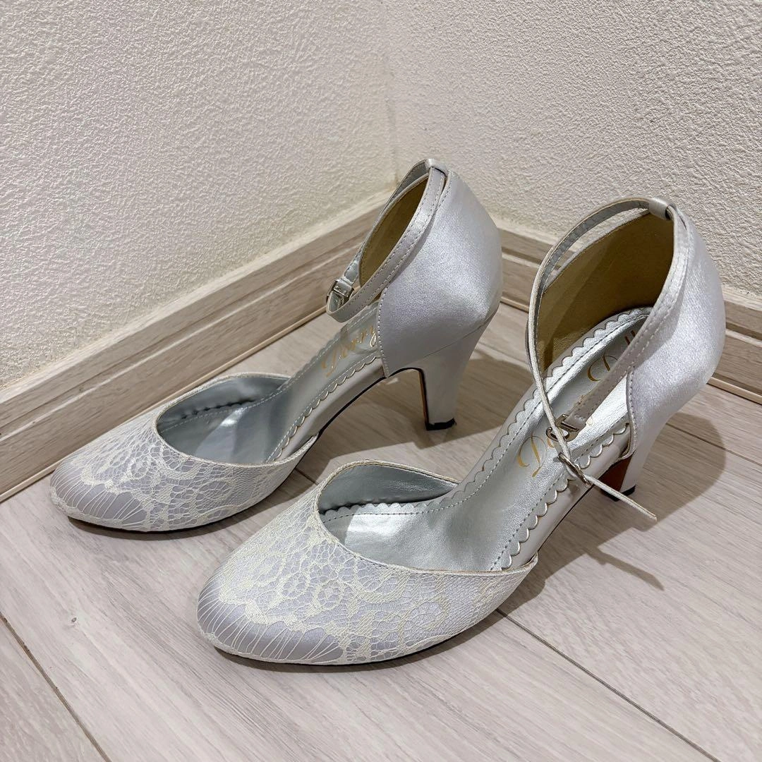 【美品】【結婚式パーティー】Dolly Doll レースパンプス 宝石シルバーの写真6枚目