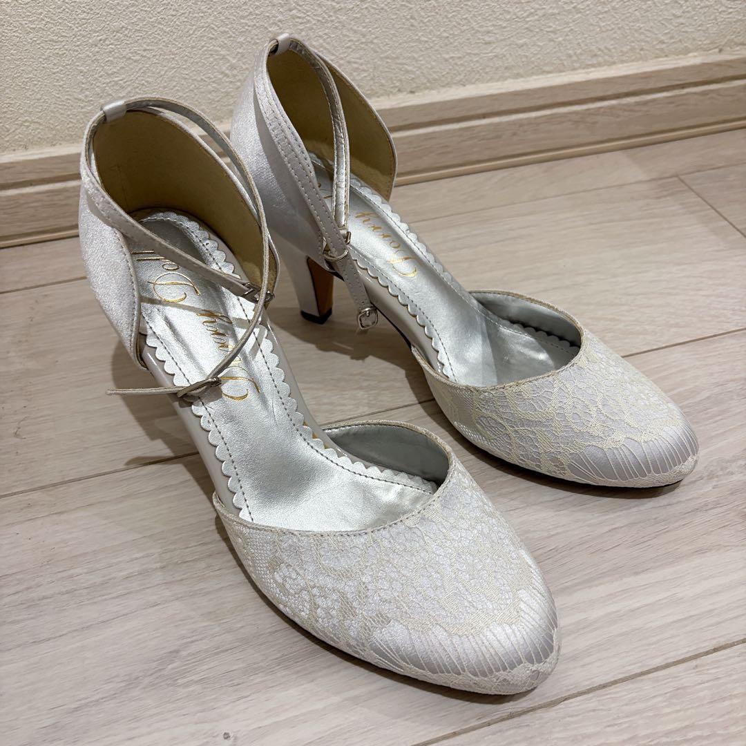 【美品】【結婚式パーティー】Dolly Doll レースパンプス 宝石シルバーの写真7枚目