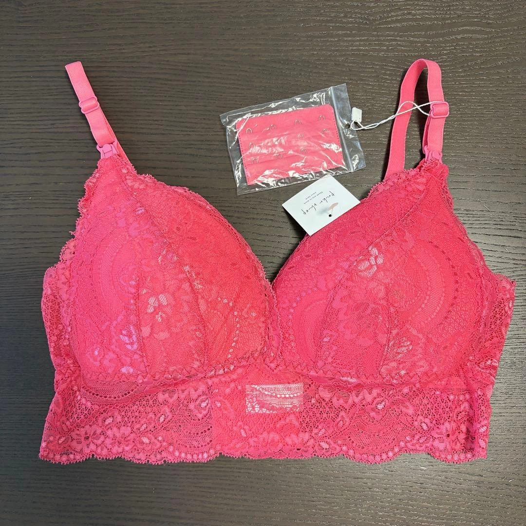 授乳レースブラジャー ノンワイヤーピンク& ネービー2枚セットB-D85の写真4枚目