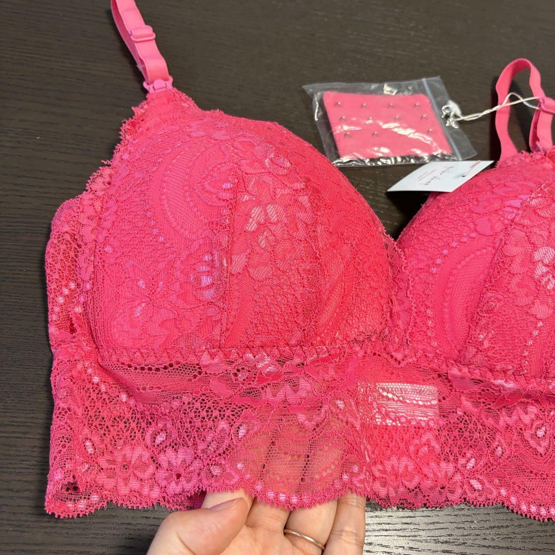 授乳レースブラジャー ノンワイヤーピンク& ネービー2枚セットB-D85の写真5枚目