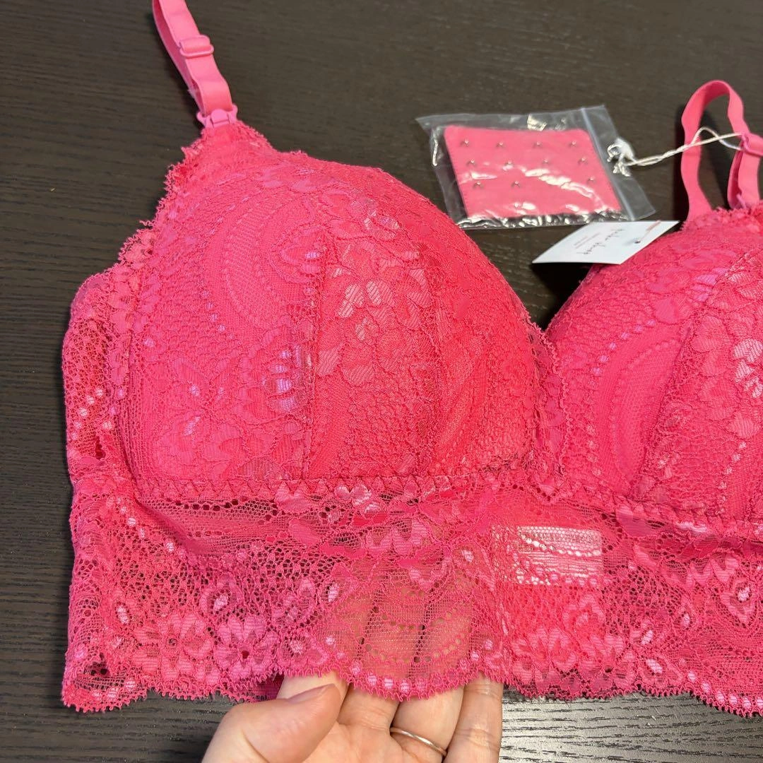 授乳レースブラジャー ノンワイヤーピンク& ネービー2枚セットB-D85の写真5枚目