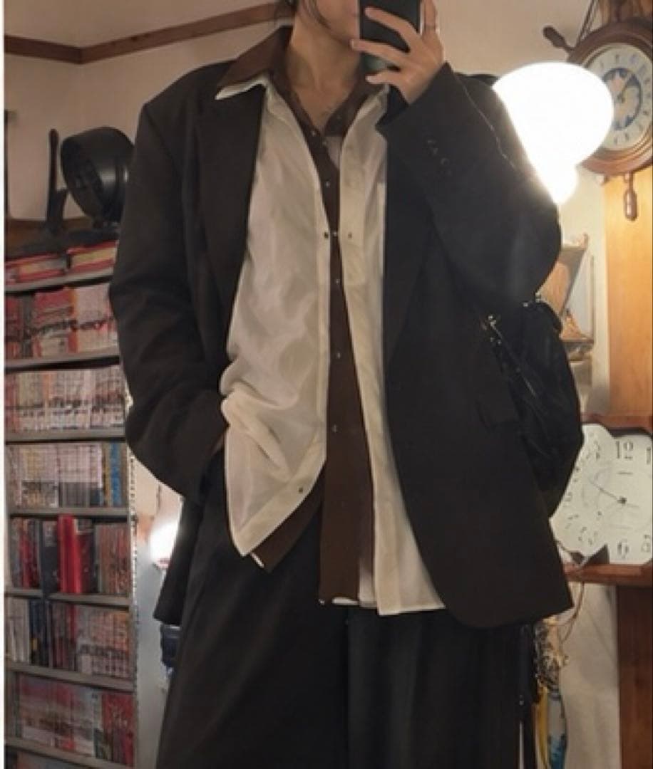 ZARA×古着 長袖シャツ ブラウン×ホワイト バイカラーの写真2枚目
