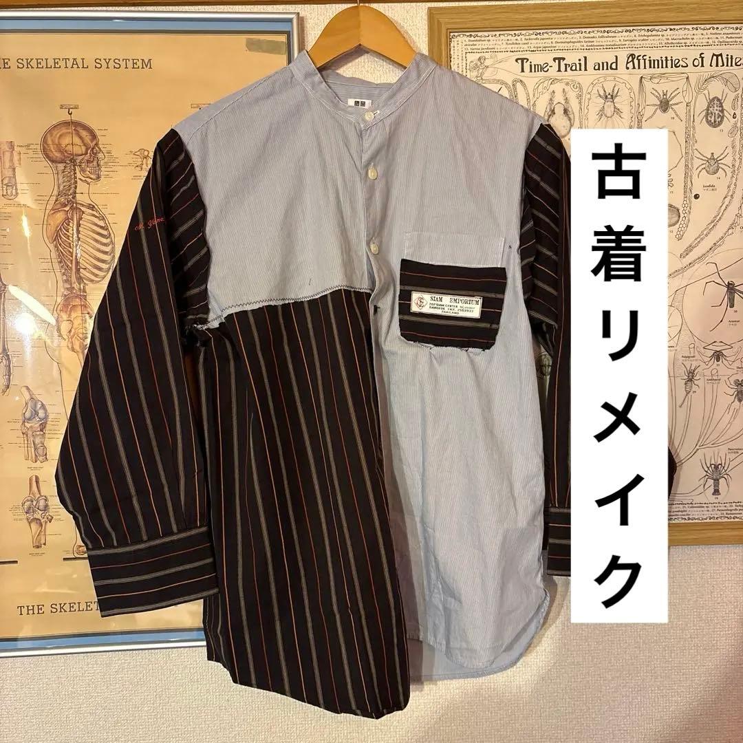 【期間限定！一点物】バンドカラーシャツ 再構築 古着リメイクの写真2枚目