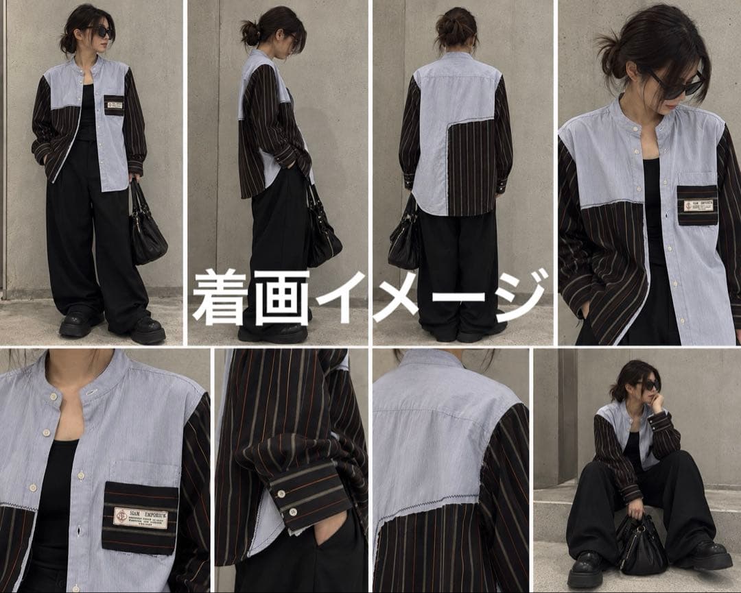 【期間限定！一点物】バンドカラーシャツ 再構築 古着リメイクの写真3枚目