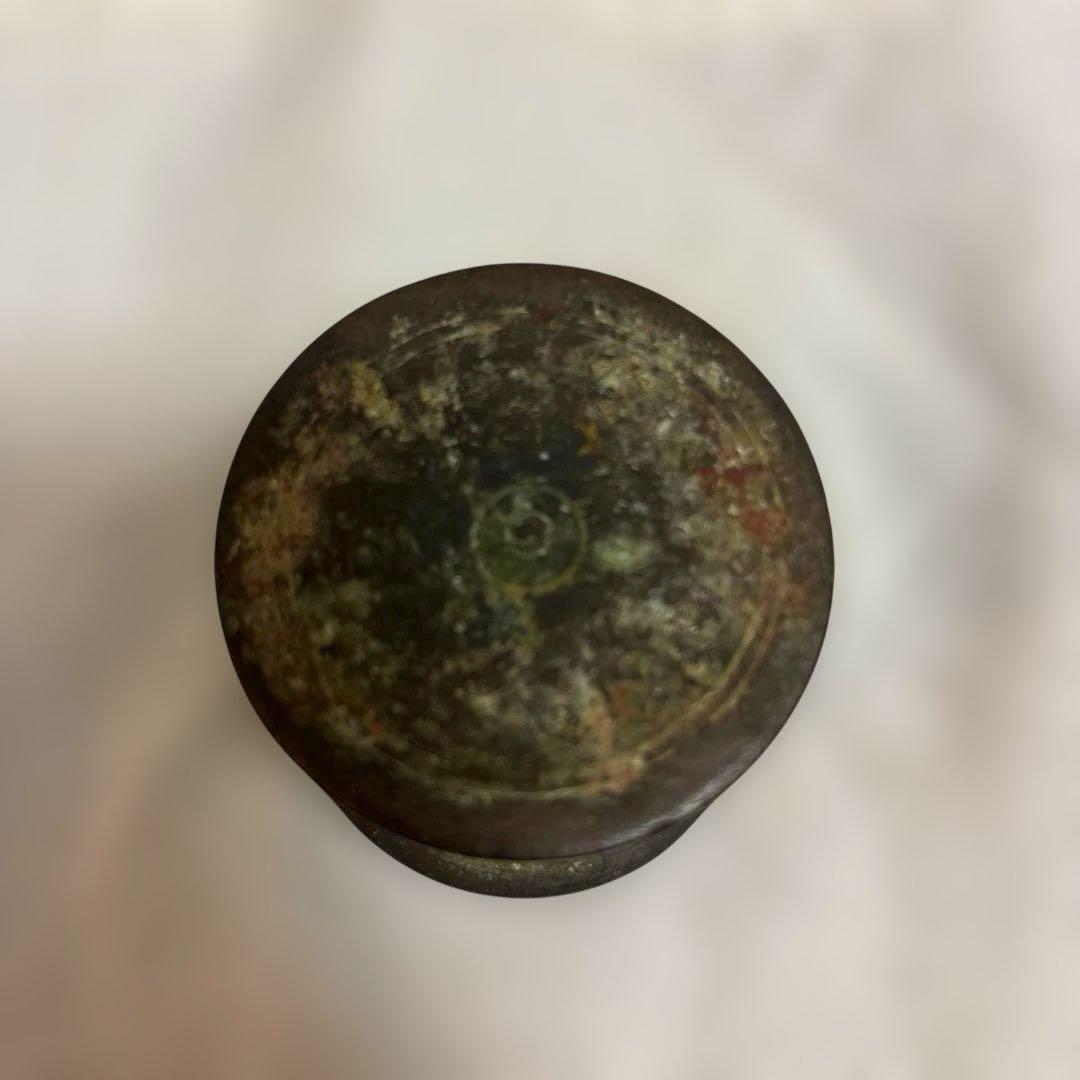 ヴィンテージ 金属製 筒型 オブジェ 古道具 骨董品 海外購入 青錆ありの写真6枚目