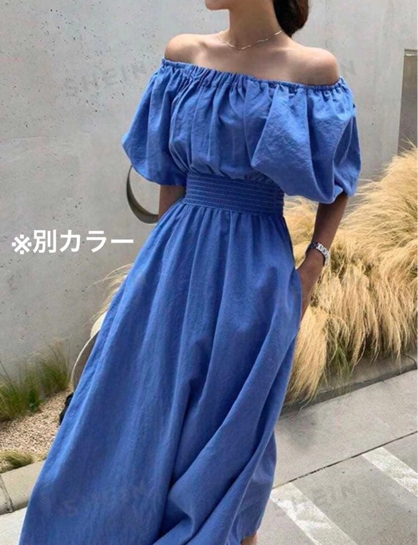 DAZY パフスリーブ オフショルダーコットンドレス リゾート ブラック Mの写真2枚目
