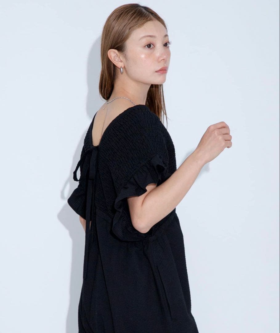 URBAN RESEARCH Sonny Label 綿オールインワン ブラックの写真4枚目
