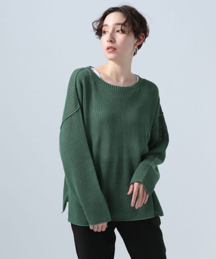 BAYFLOW リネンニットロングスリーブ フリーサイズ グリーンの写真2枚目