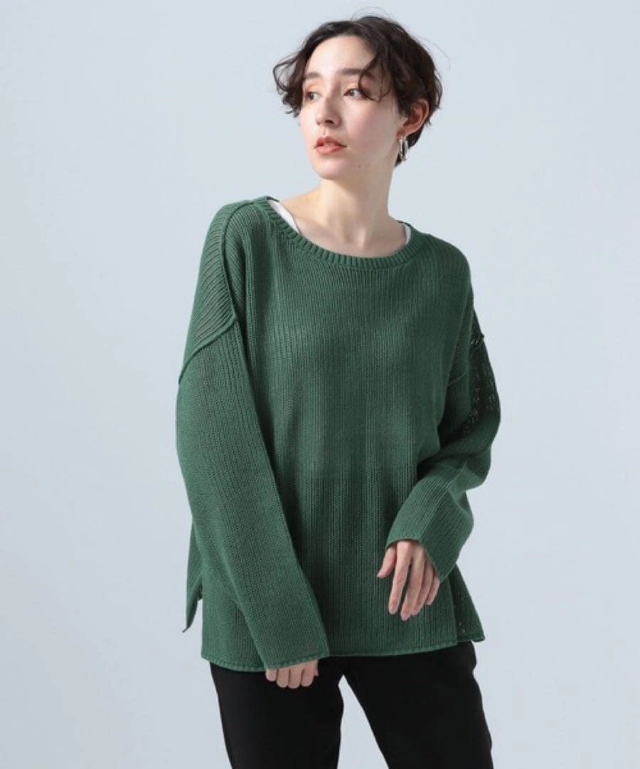 BAYFLOW リネンニットロングスリーブ フリーサイズ グリーンの写真2枚目