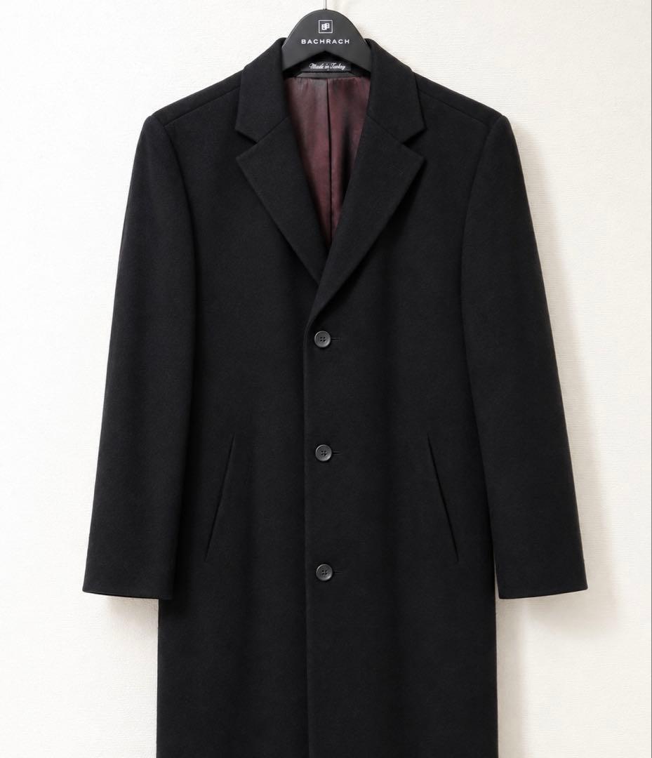 高級 BACHRACH メンズ チェスターコート ブラック