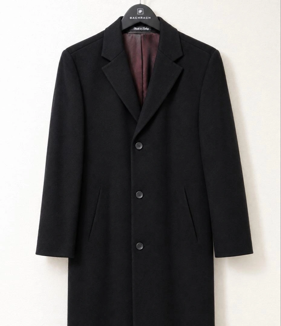 高級 BACHRACH メンズ チェスターコート ブラック