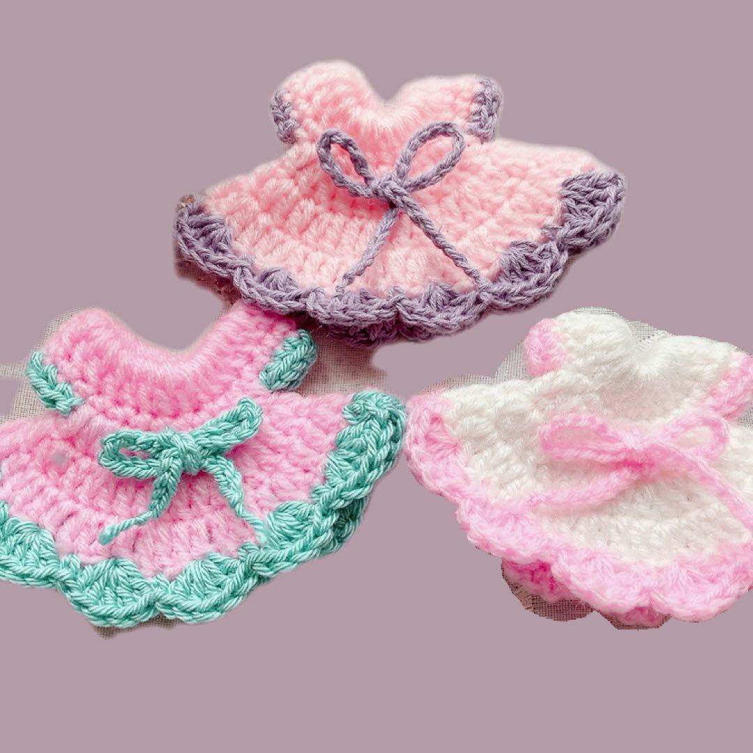 【最終値下げ！！11月末迄処分！！】毛糸　ハンドメイド　ドレス　可愛い　3個セット　ピンク系