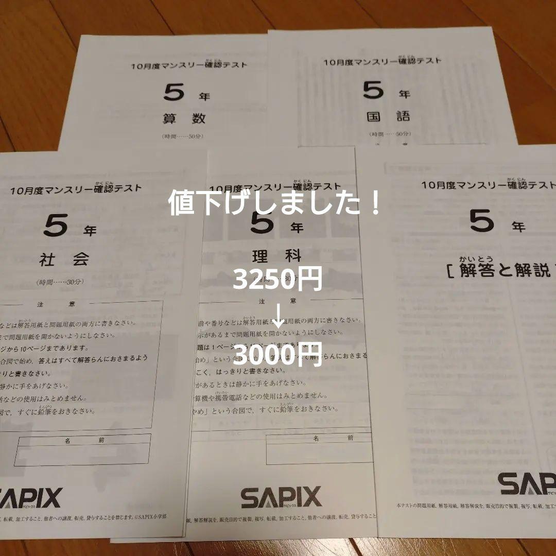 2023年SAPIX 5年 10月マンスリー確認テストセット