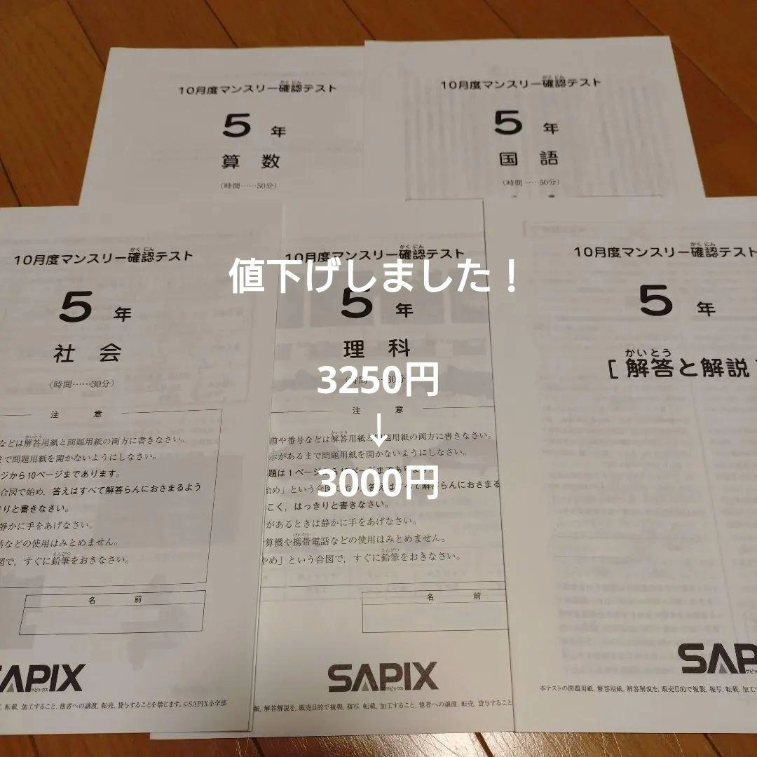 2023年SAPIX 5年 10月マンスリー確認テストセット