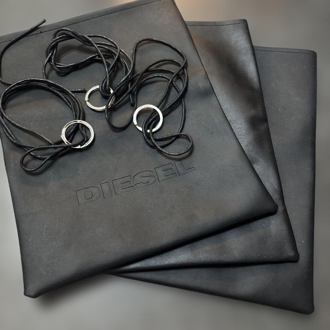 DIESEL フェイクレザーショップバッグ 3点セット ブラック