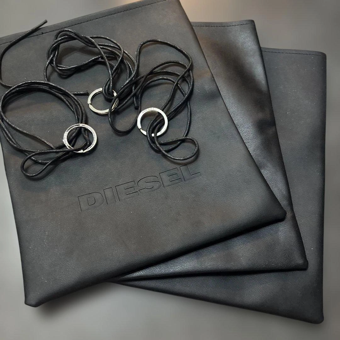 DIESEL フェイクレザーショップバッグ 3点セット ブラック