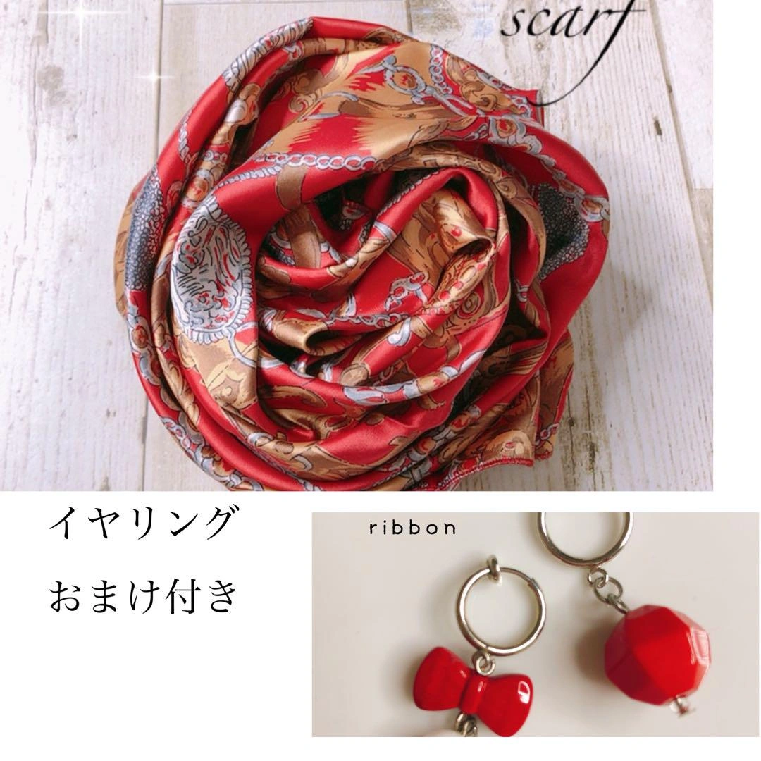 【最終値下げ!9月6日迄で出品終了とさせて頂きます!スカーフ レッド ペイズリー レトロ イヤリング おまけ付き