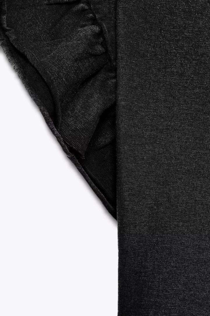 完売品 ZARAフリルスリーブ 綿 Tシャツ Lサイズ ブラック ウォッシュ加工の写真3枚目