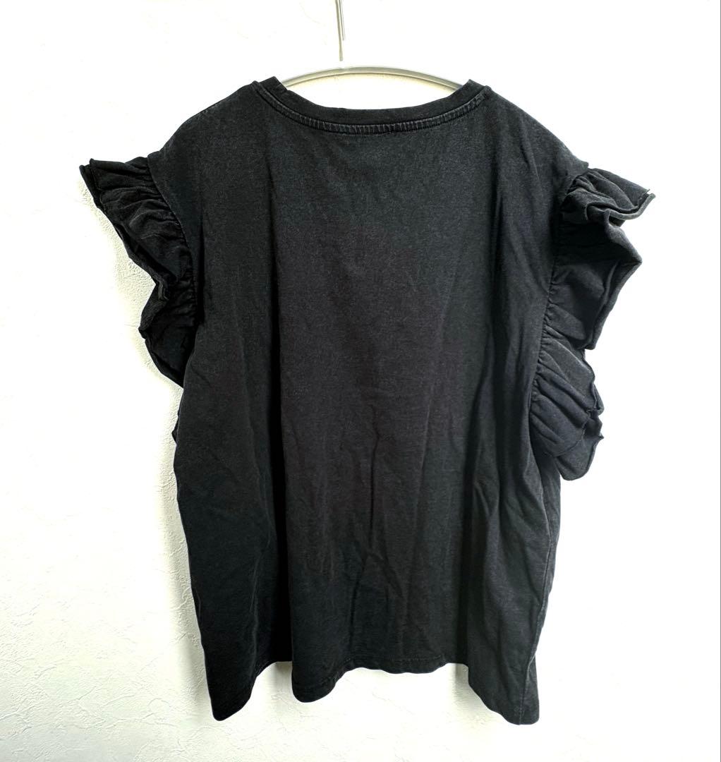 完売品 ZARAフリルスリーブ 綿 Tシャツ Lサイズ ブラック ウォッシュ加工の写真9枚目