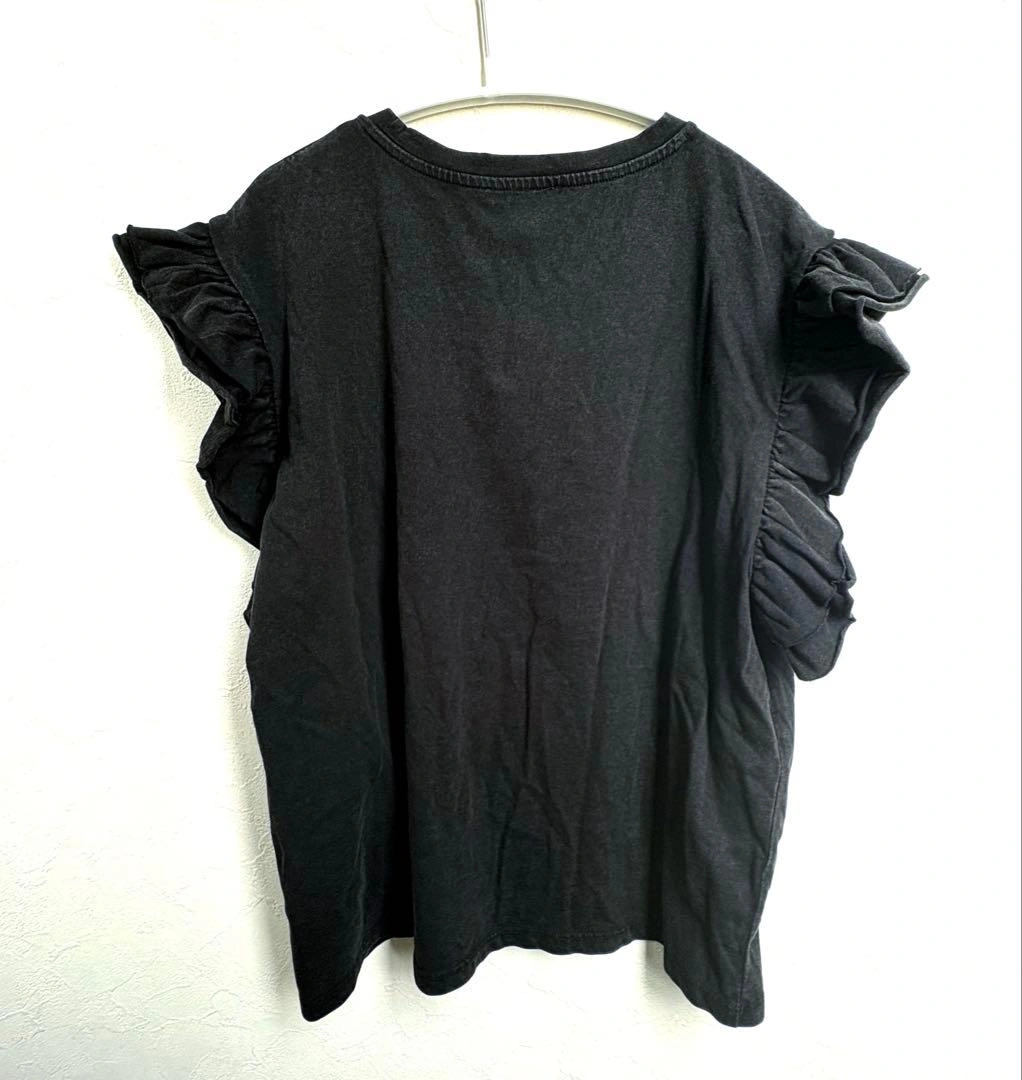 完売品 ZARAフリルスリーブ 綿 Tシャツ Lサイズ ブラック ウォッシュ加工の写真9枚目