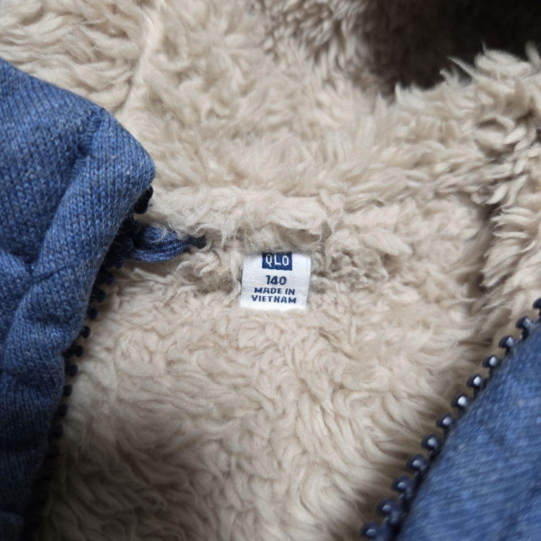 【UNIQLO】140cm 青 裏面フリース パーカーの写真3枚目
